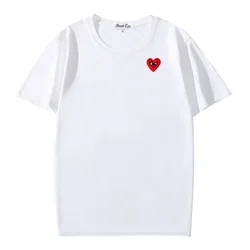 Break Egg Men Women T-shirt Cool Cute Red Glasses Heart Embroidery Cotton O-neck Short-sleeved Straight Summer Solid T-shirt