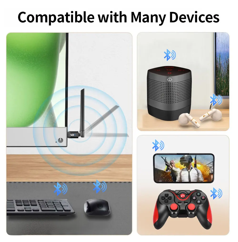 200M USB Bluetooth 6.0 Dongle Adapter for PC Speaker Wireless Mouse Keyboard Music Audio Bluetooth 5.4 Receiver Transmitter