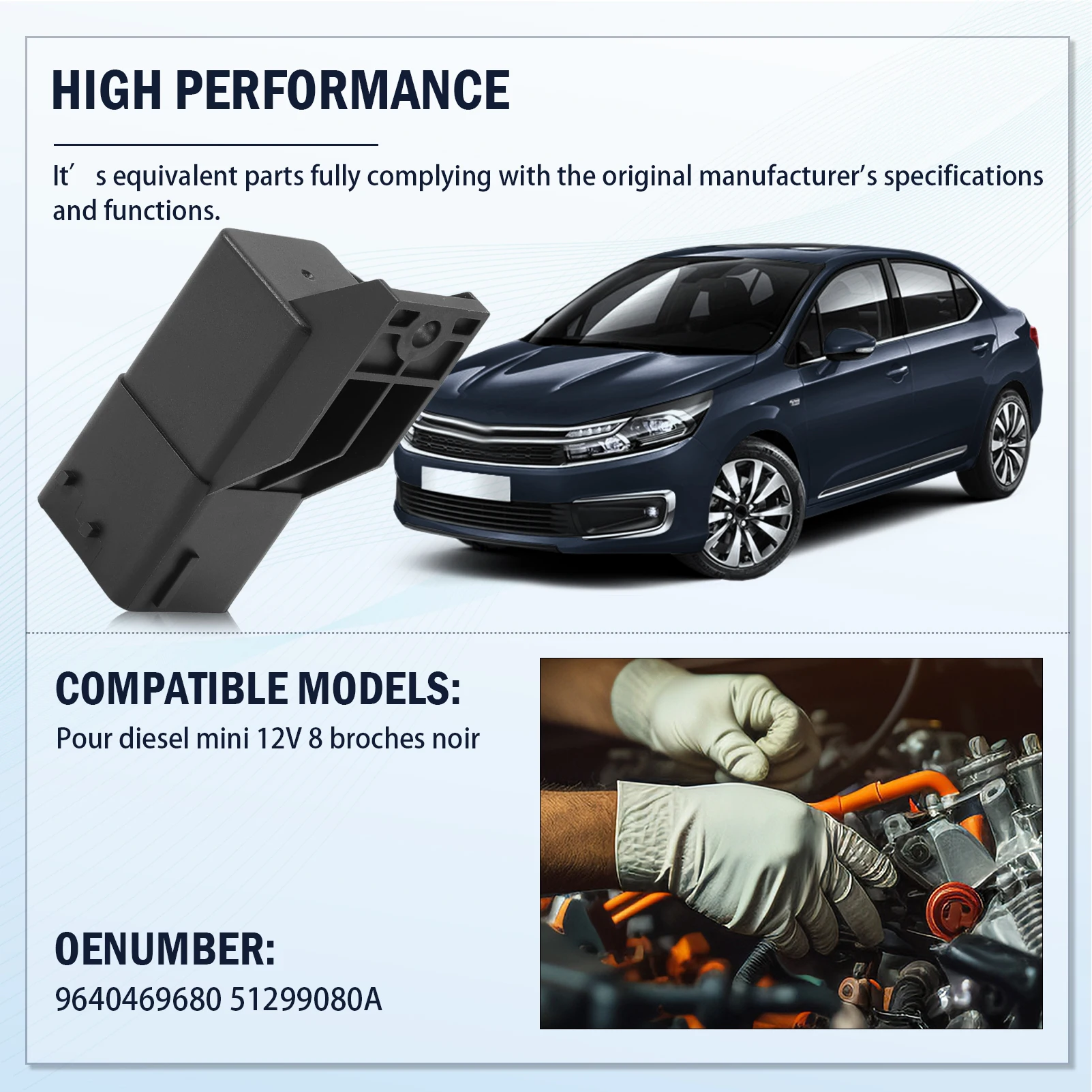 

12V 8-Pins Black Glow Plug Relay Control Unit Glow Plug System 9640469680 For Peugeot Citroen Diesel Fiat Mini 51299080A