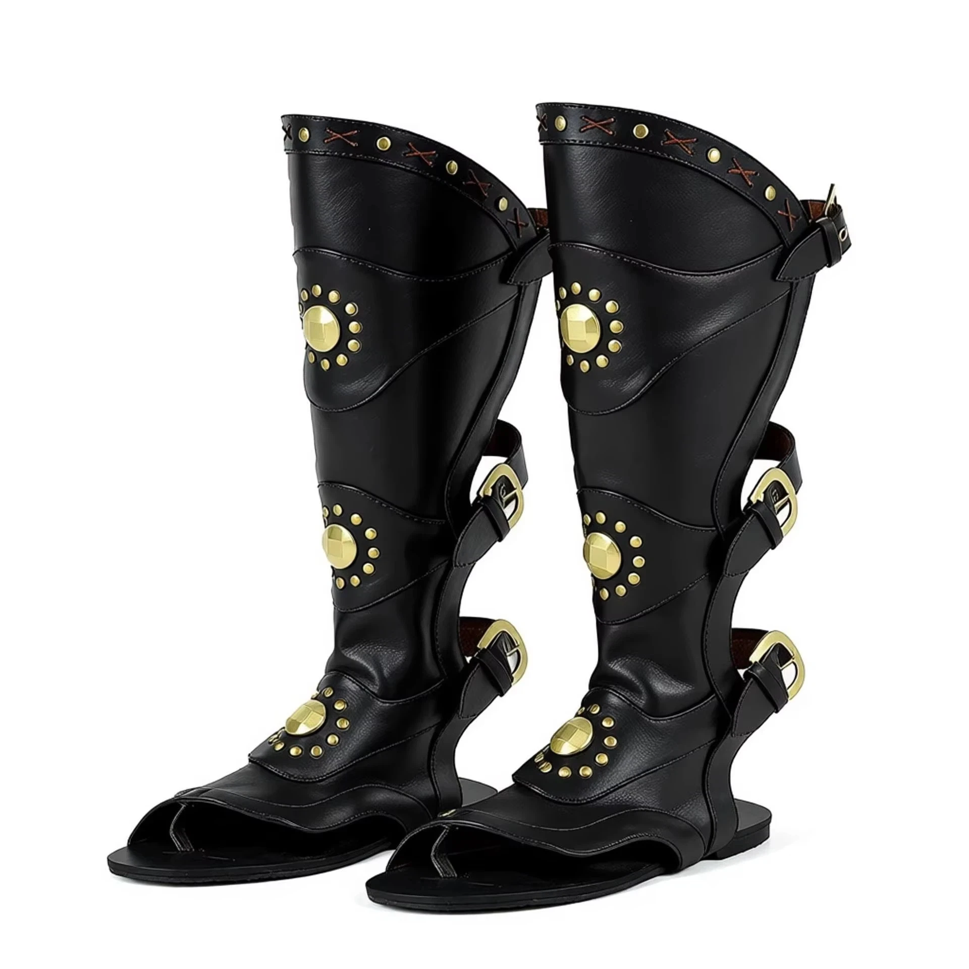 Neue mittelalterliche Renaissance-Sandalen mit Nieten, hohe Stiefelsandalen, römische Rittersandalen für Herren, Cosplay-Kriegersandalen, Sommer-Strand-Freizeitschuhe für Halloween. – Detail 3