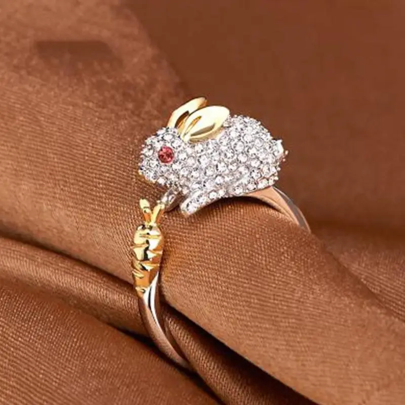 Milangirl  Cubic Zirconia Open Wedding Adjustable Rings Cute Finger Ring Bunny Animal Jewelry Rabbit shape Rings for Women