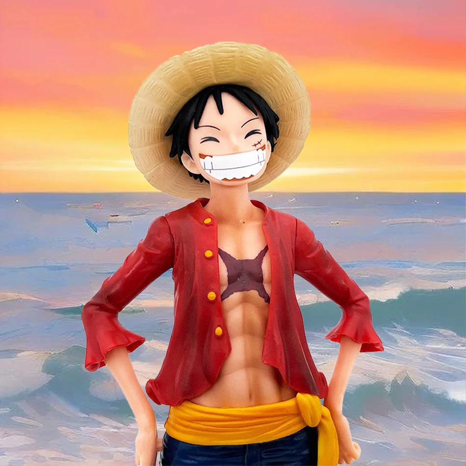 Heißer Anime One Piece Actionfigur: Selbstbewusster, lächelnder Luffy mit drei wechselbaren Gesichtern – Sammlermodell, Geschenk, Kinderspielzeug, Auto- und Schreibtisch-Deko