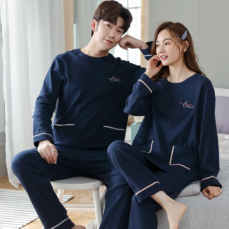 

Couple Sleepware suit women Autumn pajamas Cotton Plus Size 3XL Men Pyjamas female male Nightwear Pijama Mujer Homewear 2022