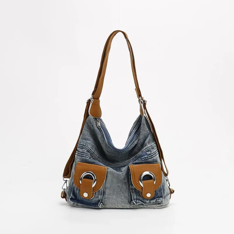 Bolsa jeans punk syzm para mulheres, mochila casual de estudante de grande capacidade, bolsa de ombro multi-carry feminina, y2k