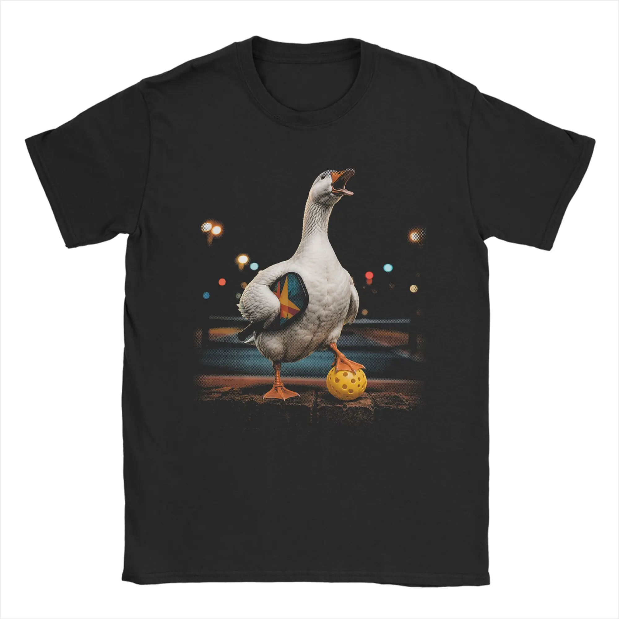 Funny Goose Pickleball Player Night Court Paddle Men Tee Shirt Short Sleeve Round Collar T-Shirts Pure Cotton Gift Idea Tops