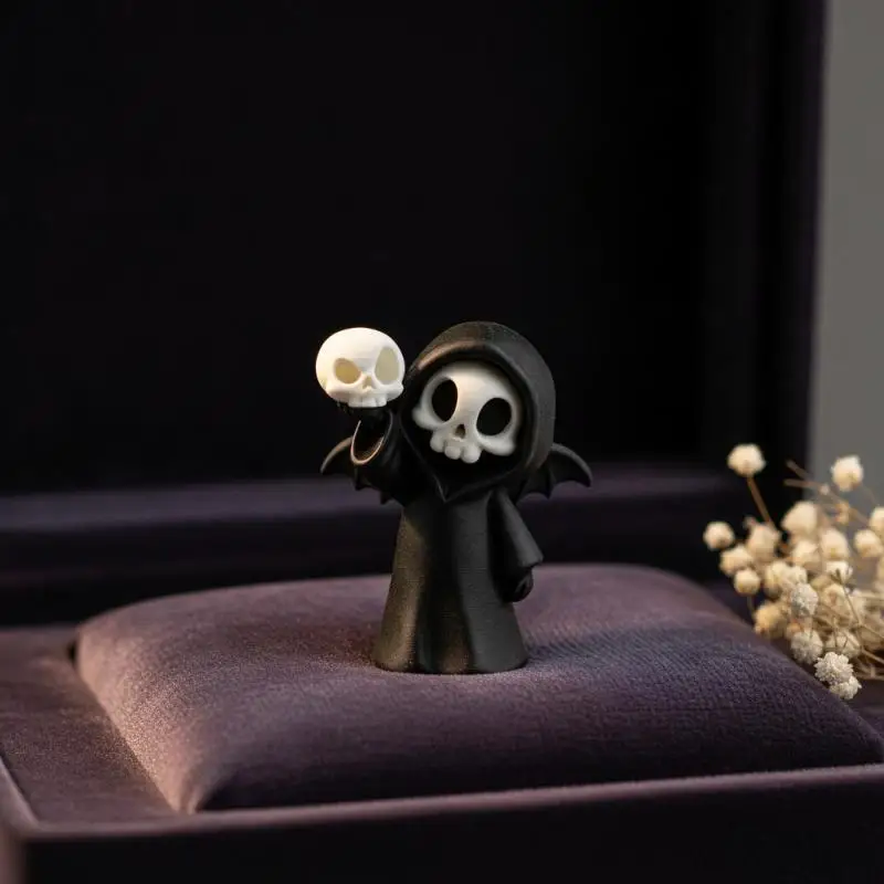 Mini Gothic Grim With Wings Desktop Ornaments Halloween Horror Skull Decorative Crafts Skeleton Figurine Holding Skull Decorate