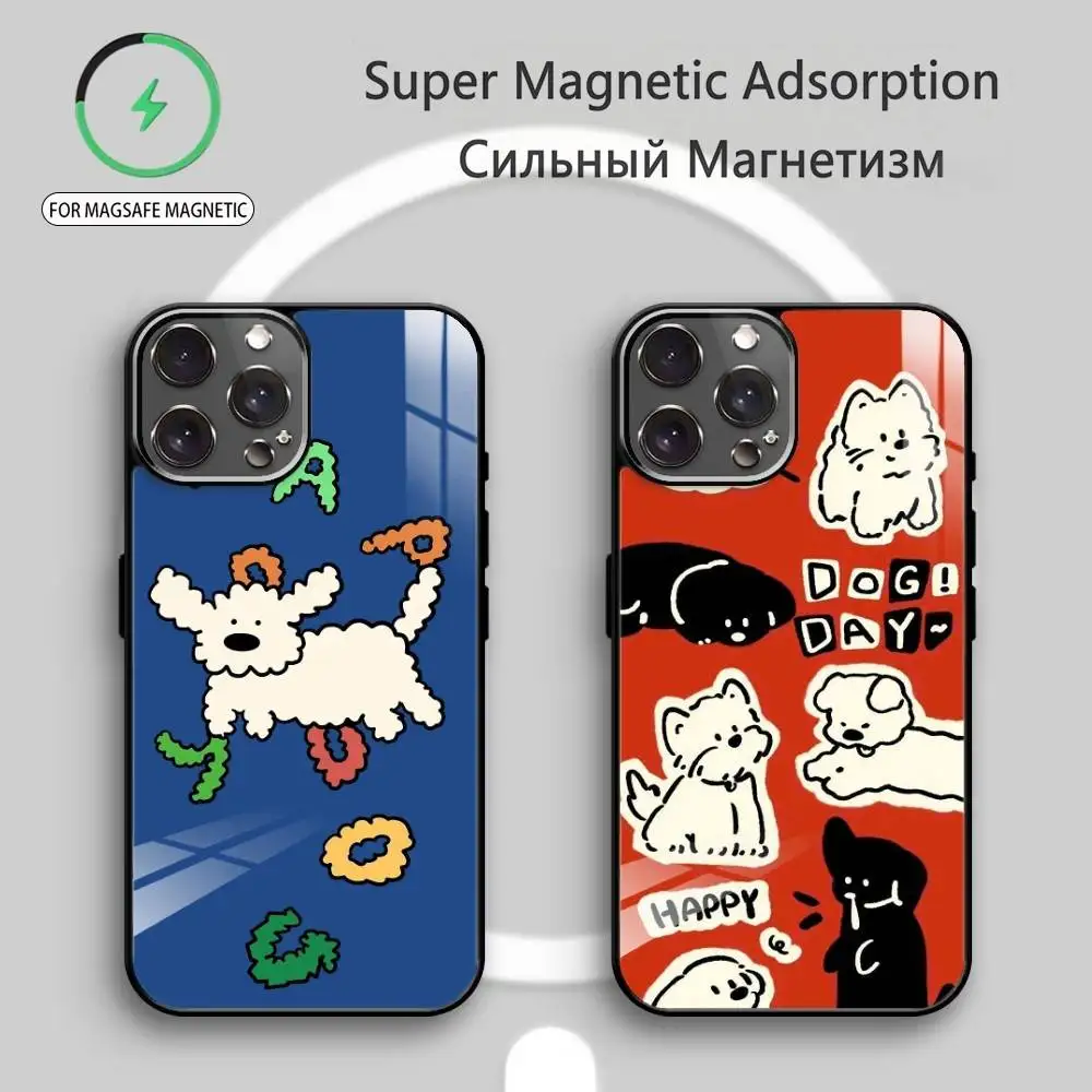 

Мягкий кудрявый чехол для телефона с изображением щенка для iPhone 17, 16, 15, 14, 13, 12, 11 Plus, Pro Max, магнитный, для беспроводной зарядки MagSafe