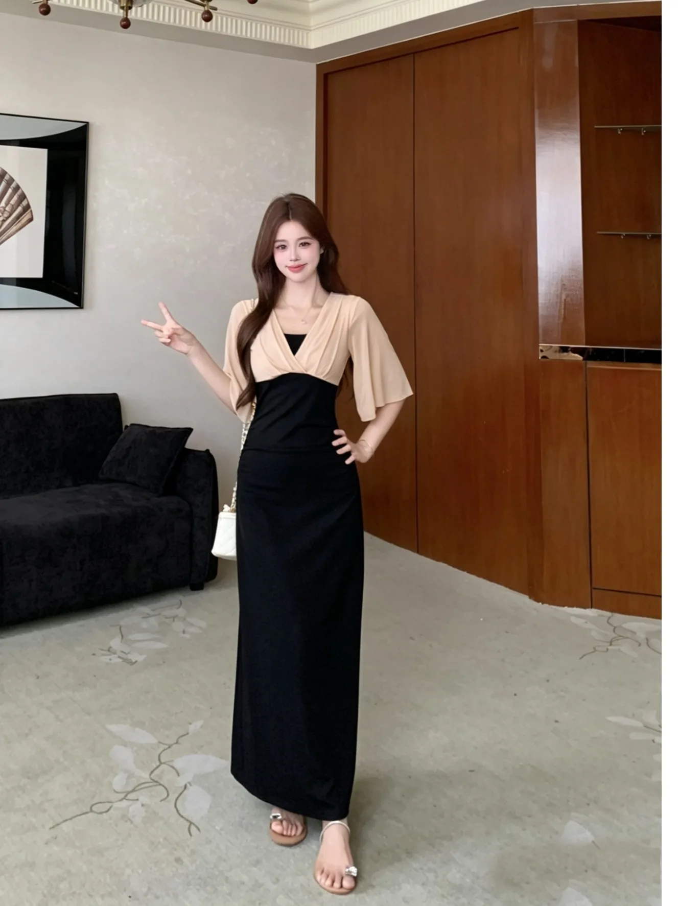 

plus Size Women's Vintage Short Sleeve Dress A-Line Midi Skirt High Waist Slim Fit Korean Style Commute Wind Handmade Pleating