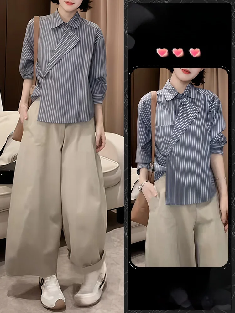 

Casual Long Sve irt And Wide Leg Pants Set Women's Faion Spring Autumn Slimming Two Piece Suit Comfortable Breathable ...