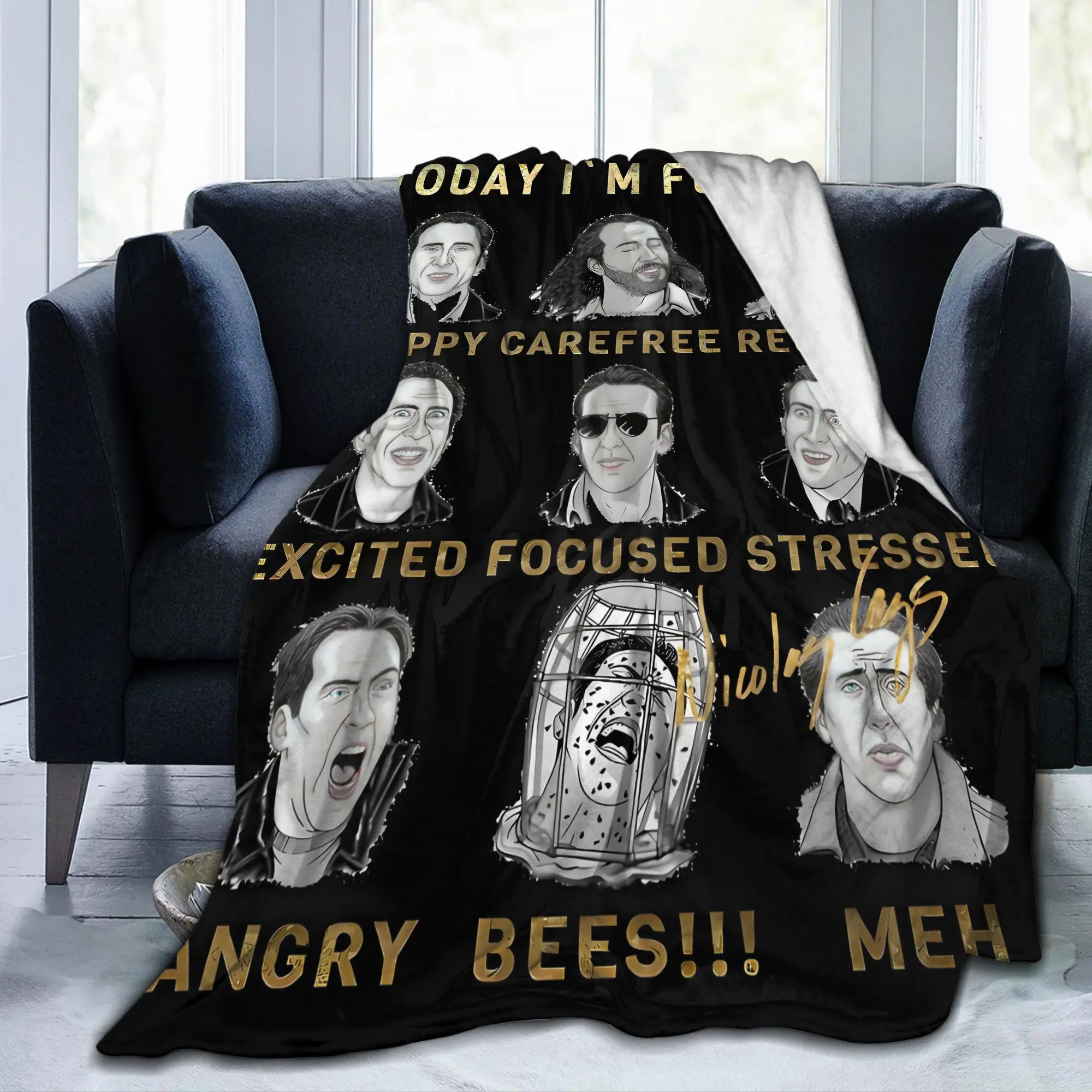 Custom 3D Printed Nicholas Cage Emotion Blankets Breathable Soft Flannel Summer Funny Throw Blanket for Sofa Outdoor Bedroom