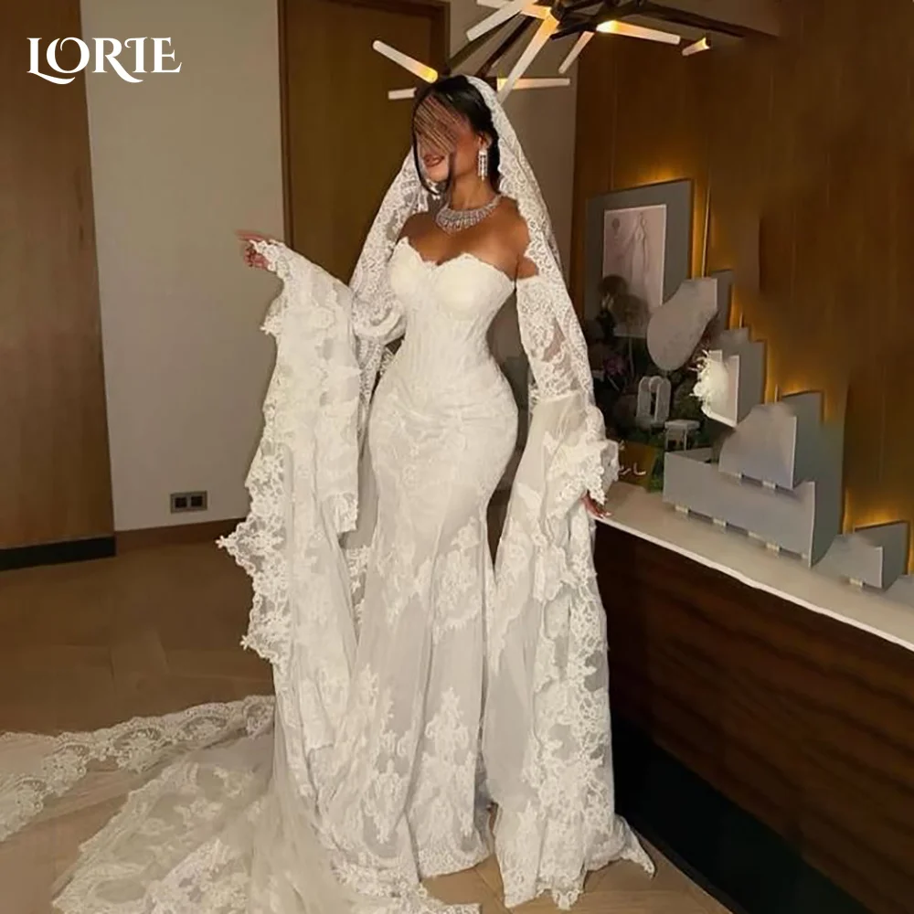

LORIE Lace Vintage Wedding Dresses Applique Flared Sleeve Off Shoulder Bobycon Backless Mermaid Bridal Gown Customized Party