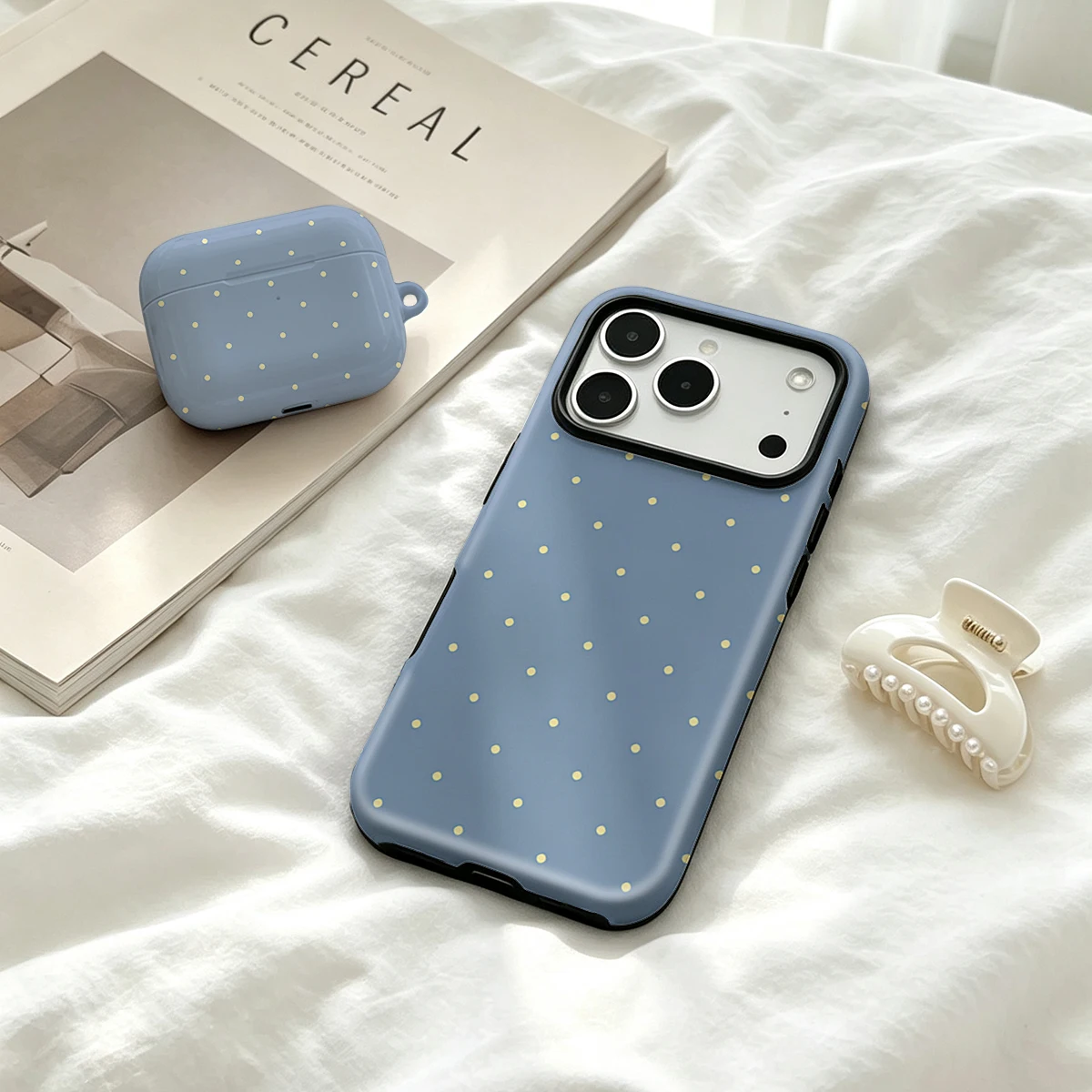 Airpod Case Cover - 2 in 1 Yellow Dots Blue