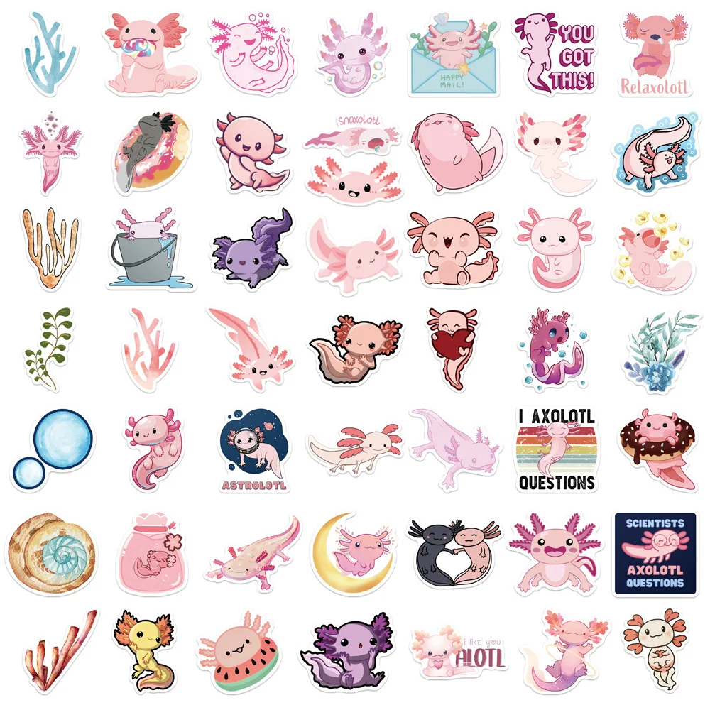 10/30/50pcs Kawaii Cartoon Axolotl Stickers Cute Decals Laptop Phone Cup Scrapbook Car Luggage Waterproof Sticker for Kids Toy