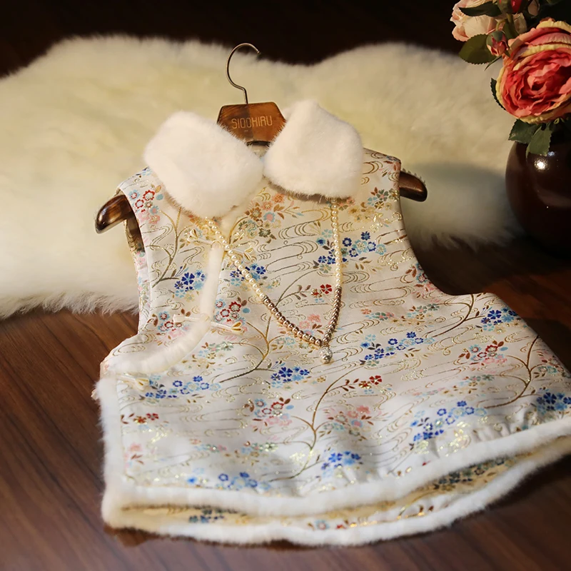 

Women's Thiened Warmth Cotton Jaet Tang Costume with Mink Collar ort Qipao Sle Eth Improved Version Vest