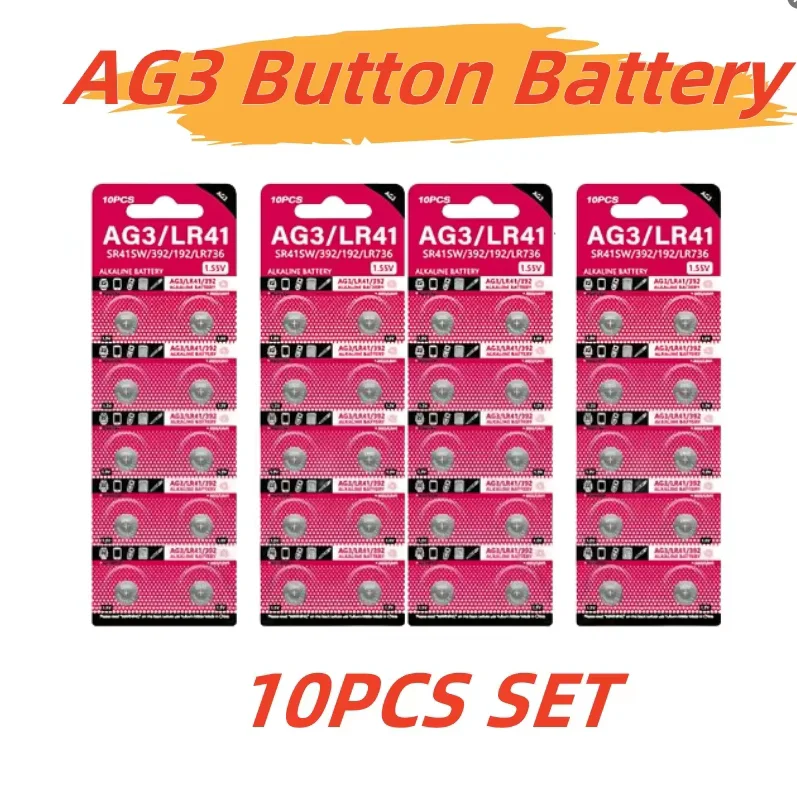 30ชิ้นแบตเตอรี่ลิเธียมเหรียญเซลล์ AG3 1.55V ปุ่ม SR41 192 L736 384 SR41SW CX41 LR41มีสายโซ่392นาฬิกามีไฟ