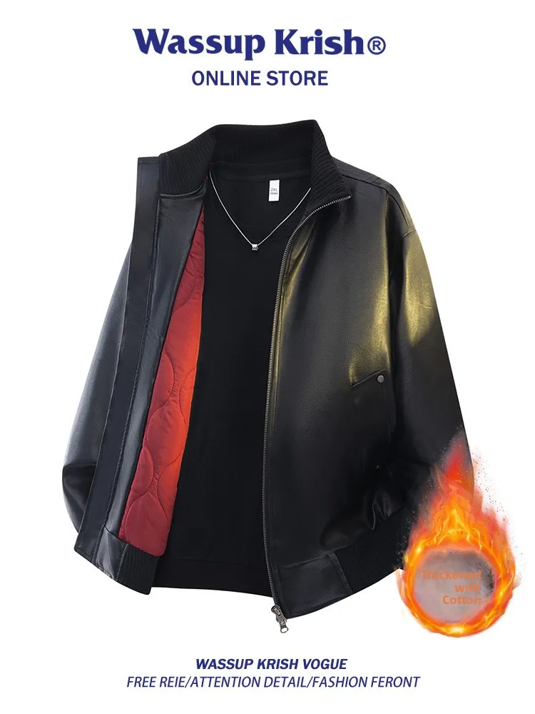 

Теплый мужской байкерский джет из искусственной кожи Thiened, хлопковая американская летная верхняя одежда, повседневное свободное зимнее пальто