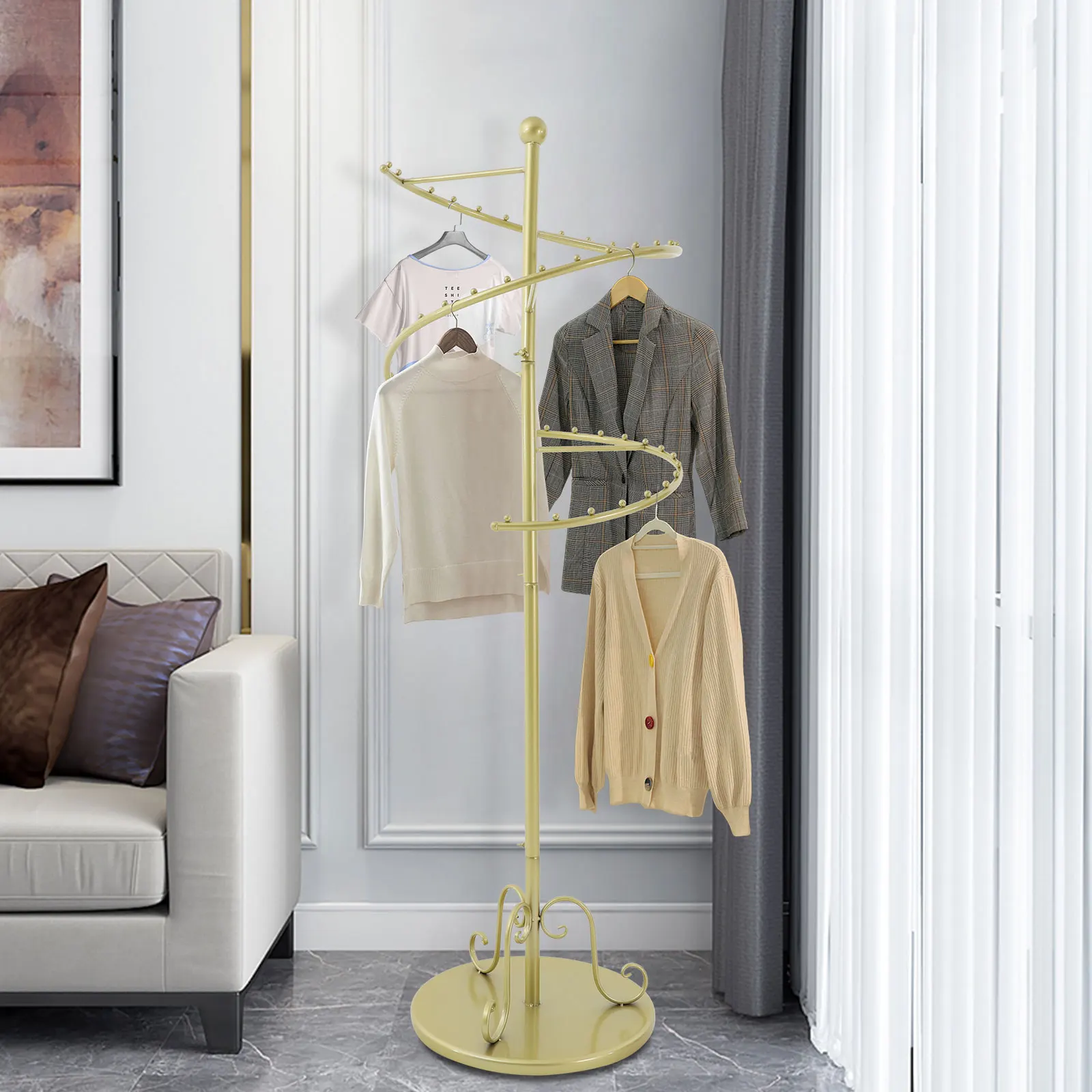 

Вращающаяся спиральная вешалка для одежды, сверхпрочная металлическая напольная вешалка-стойка для прихожих, входных зон, спален