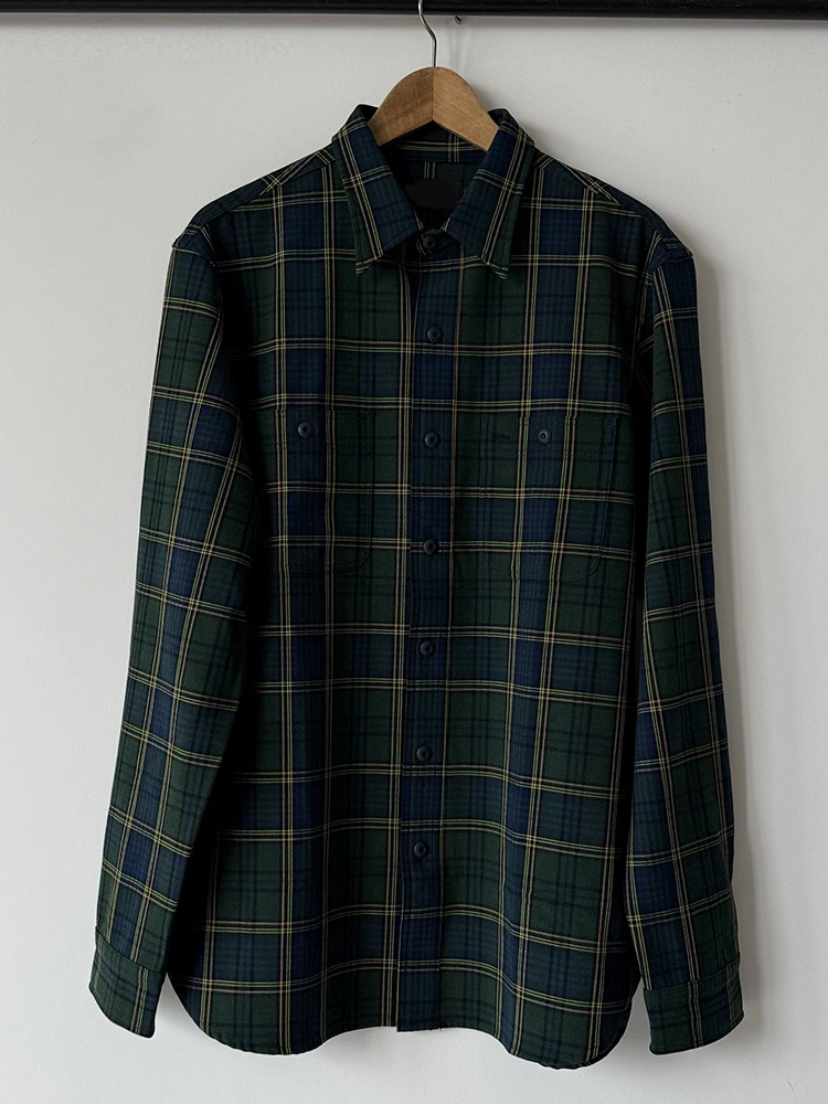 

Винтажная американская клетчатая рубашка для мужчин с острым воротником, классическая, с длинным рукавом, из хлопка, деловая, для джентльменов.