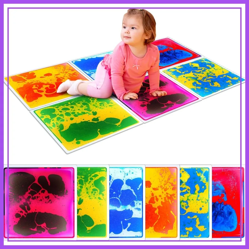 

6 Pack Sensory Floor Tiles for Kids - 12x12 Liquid Play Mats for Autism, Gross Motor Skills, Classroom & Daycare