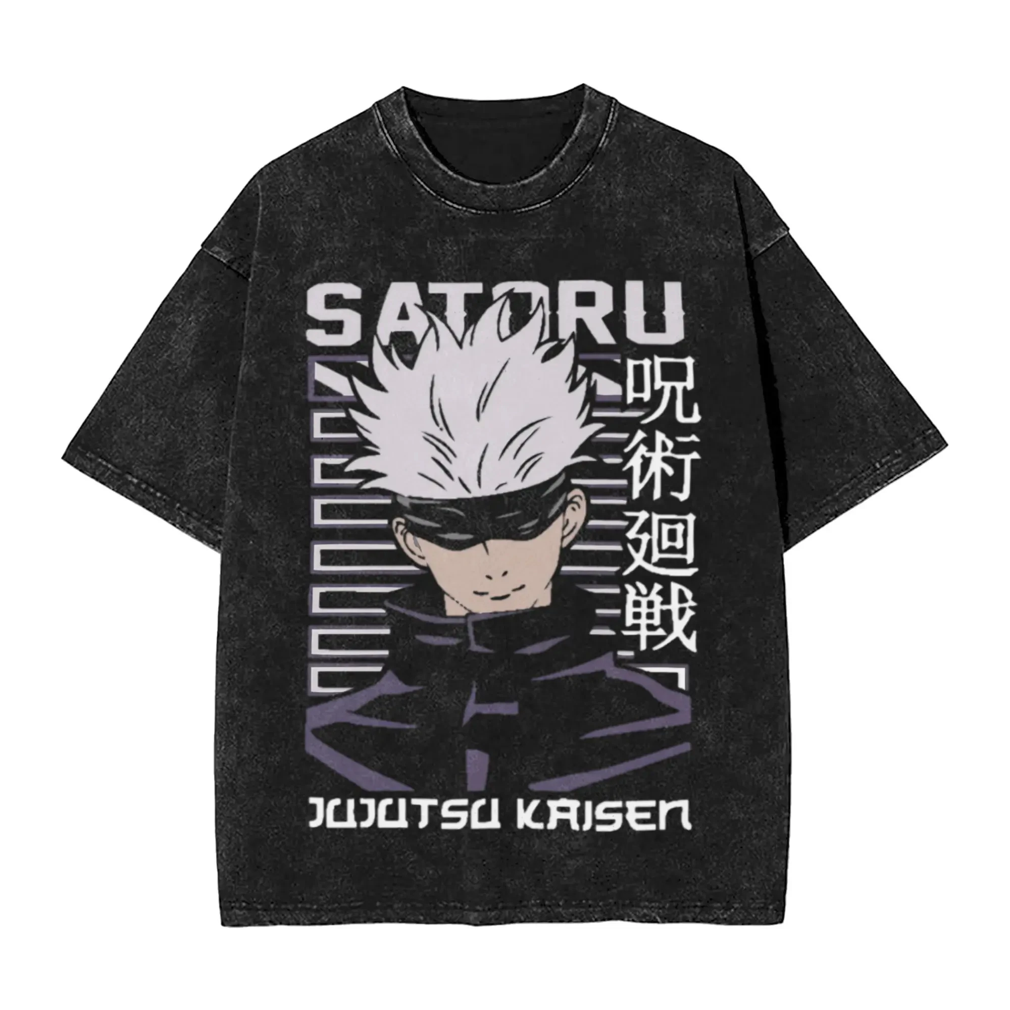 

2026 Jujutsu Kaisen Washed Cotton Tee Gojo Satoru Print Casual Short Sleeve TShirt for Men Women Streetwear oversized tees tops