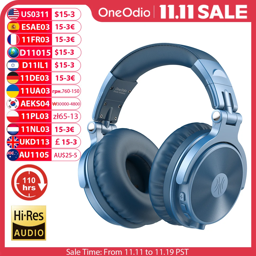 Oneodio Pro C Cuffie wireless Bluetooth 5.2 sopra l'orecchio con microfono Audio ad alta risoluzione Cuffie wireless e cablate 110 ore di riproduzione AAC