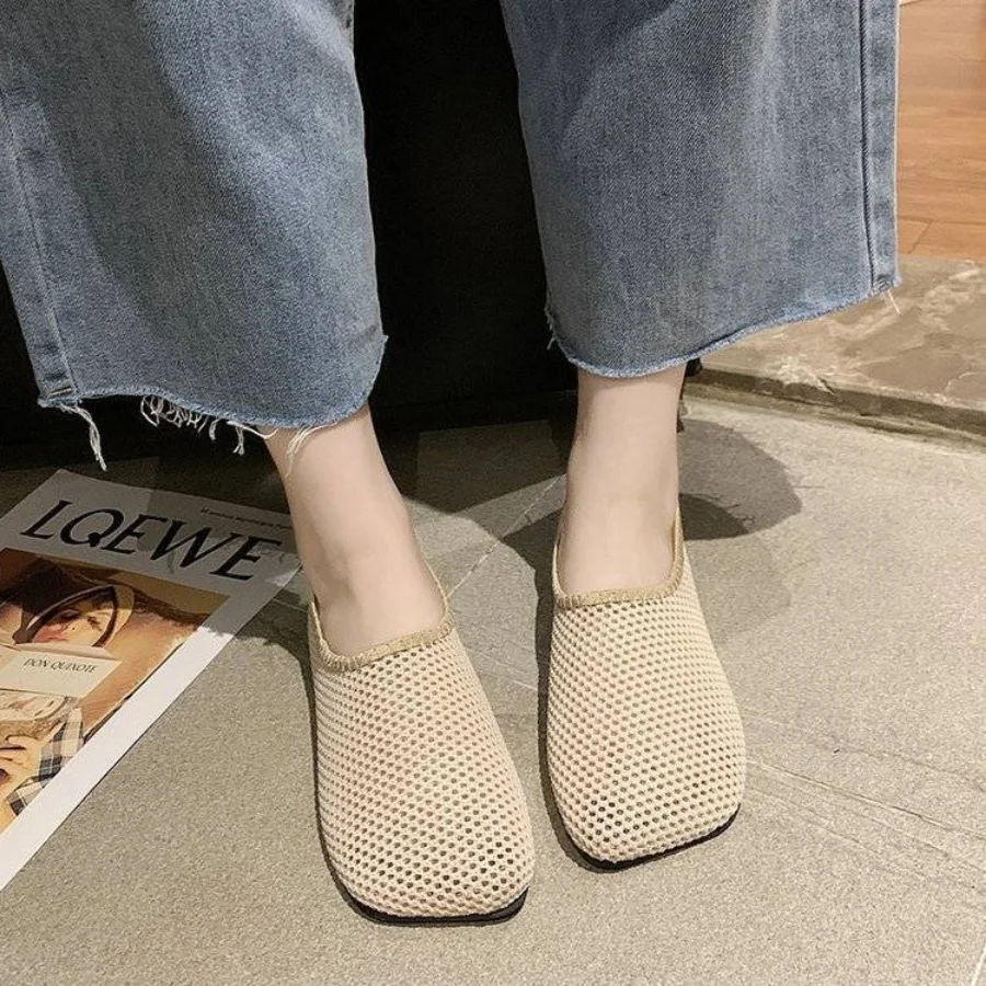 Fashion Wide Bottom Women\'s Shoes Mesh Breathable Hollow Out Flats Slip-on Soft Summer Outdoor Flat Shoes Zapatos De Mujer