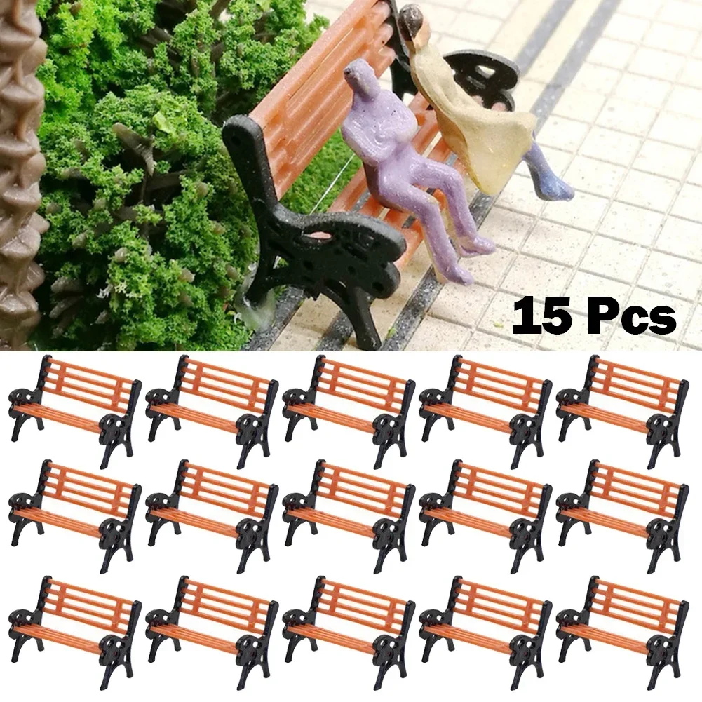 15Pcs Model Train Doll House Miniature Bench Scale Settee Park Layout Sand Table Model Kids Toys Scene Decoration Ornament