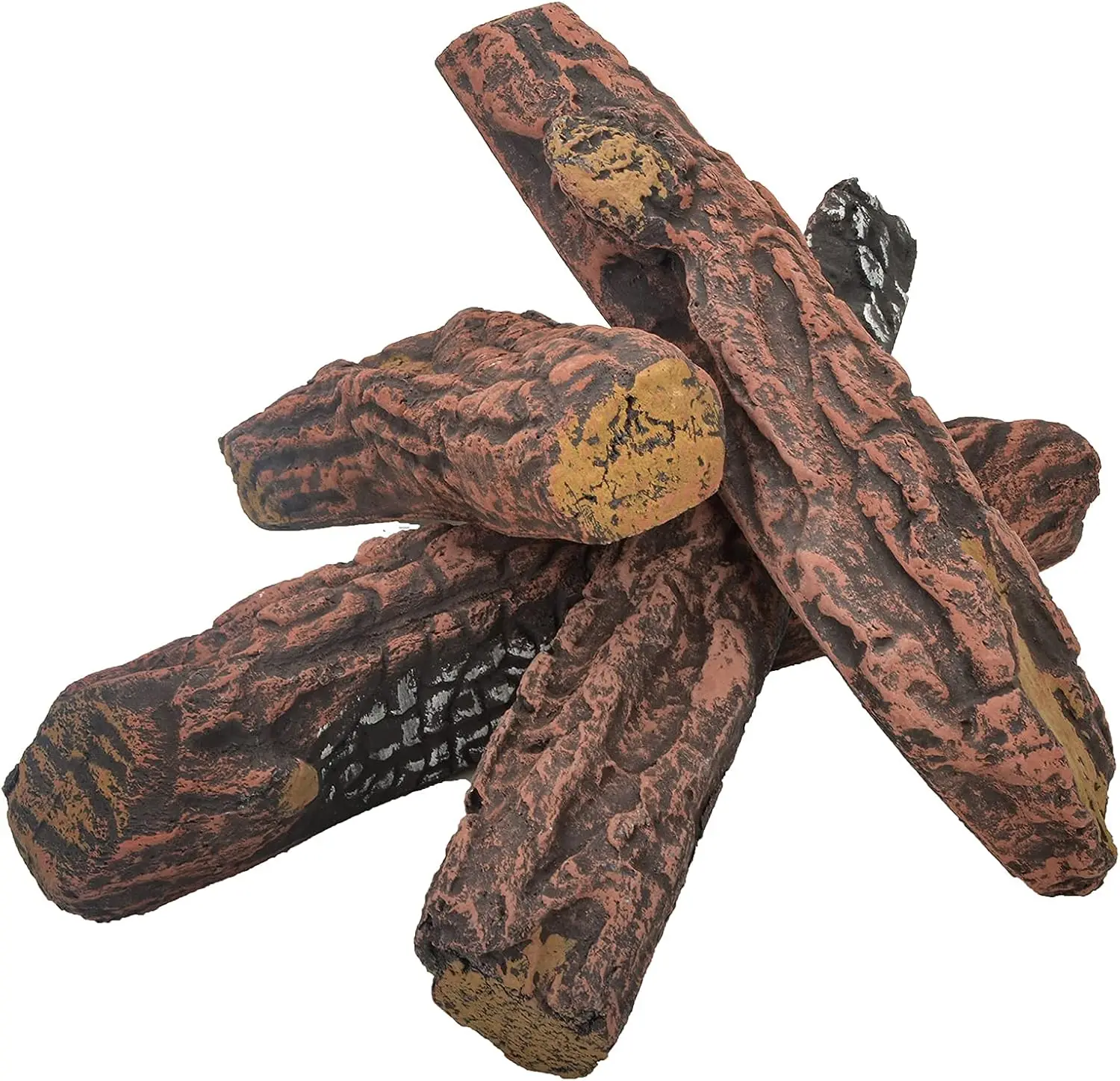 4-Piece Ceramic Wood Logs for Ventless, Gel, Ethanol, Electric, Gas, Propane Fireplaces & Fire Pits