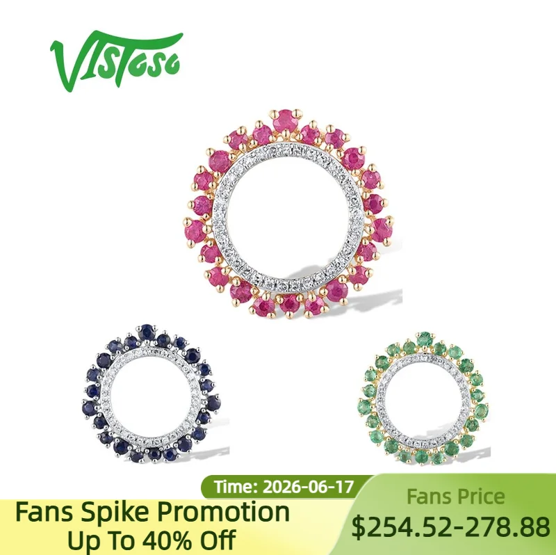 

VISTOSO Real 14K 585 Yellow White Rose Gold Pendant For Women Sparkling Diamond Emerald Blue Sapphire Ruby Round Fine Jewelry