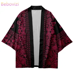 Red Cashew Flower Print Traditional Kimono Men Women Cosplay Cardigan Yukata Shirt Japanese Samurai Haori Plus Size 4XL 5XL 6XL