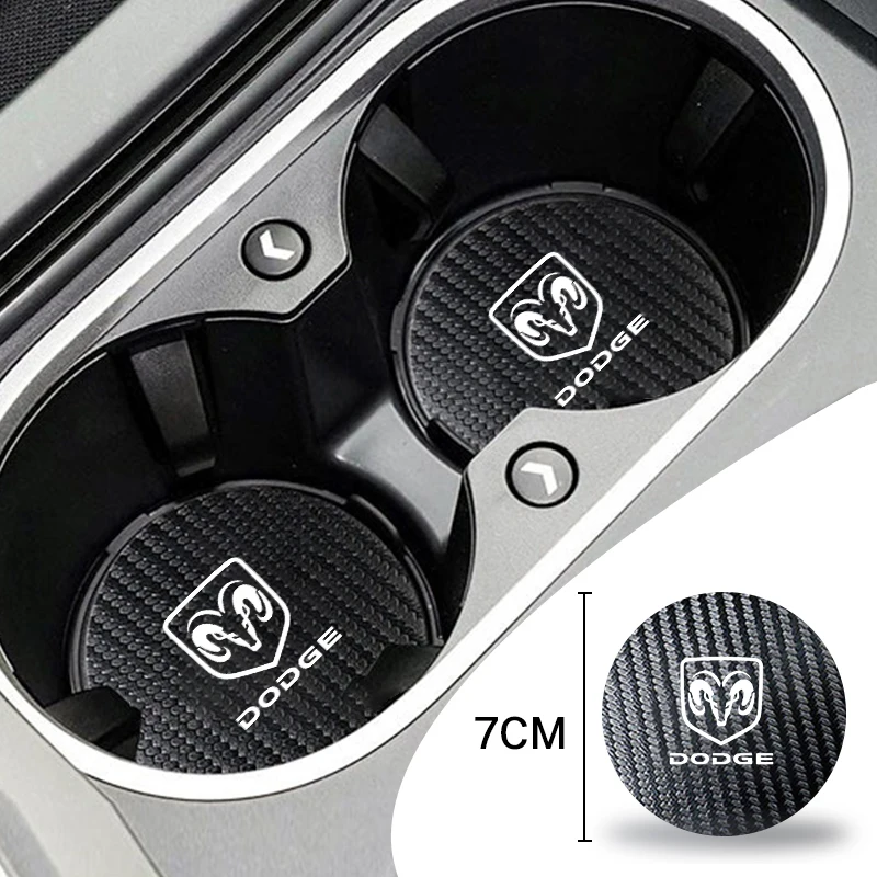 2Pcs Car Carbon Leather Water Cup Pad Anti-noise Coaster Mat for Dodge SRT NITRO Durango Caliber Viper Coolway Caravan Journey