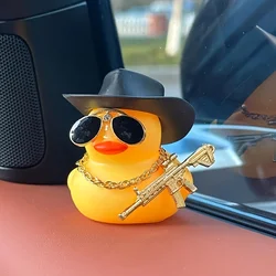 1 cute yellow duck car ornament with black hat and sunglasses, car decoration, holiday gift