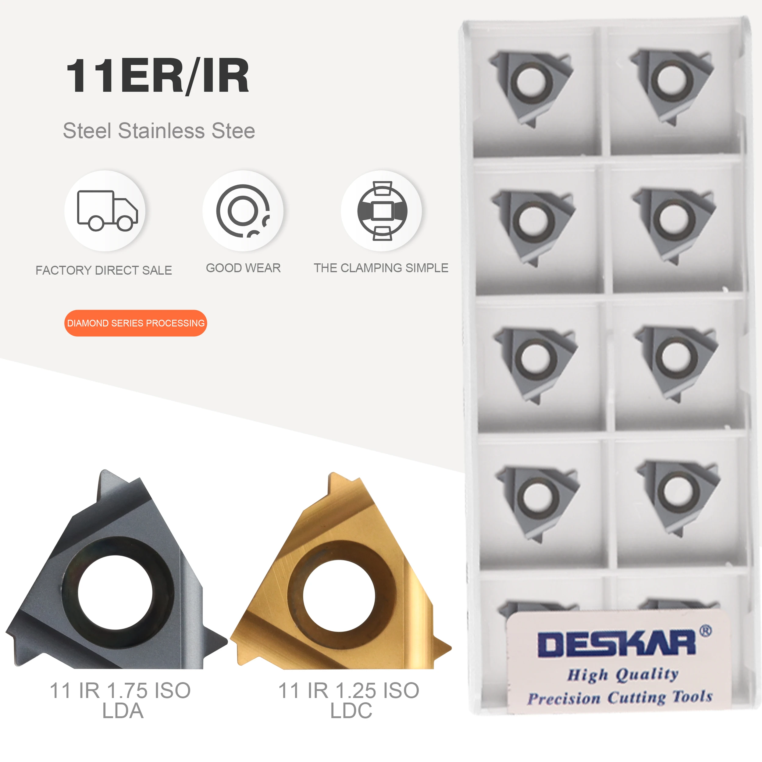 DESKAR 11ER / 11IR 0.5 ISO LDA 0.75 / 1.0 / 1.25 / 1.5 / 1.75 / 2. / 2.5 / 3.0 LDC CNC lathe thread turning tool carbide insert