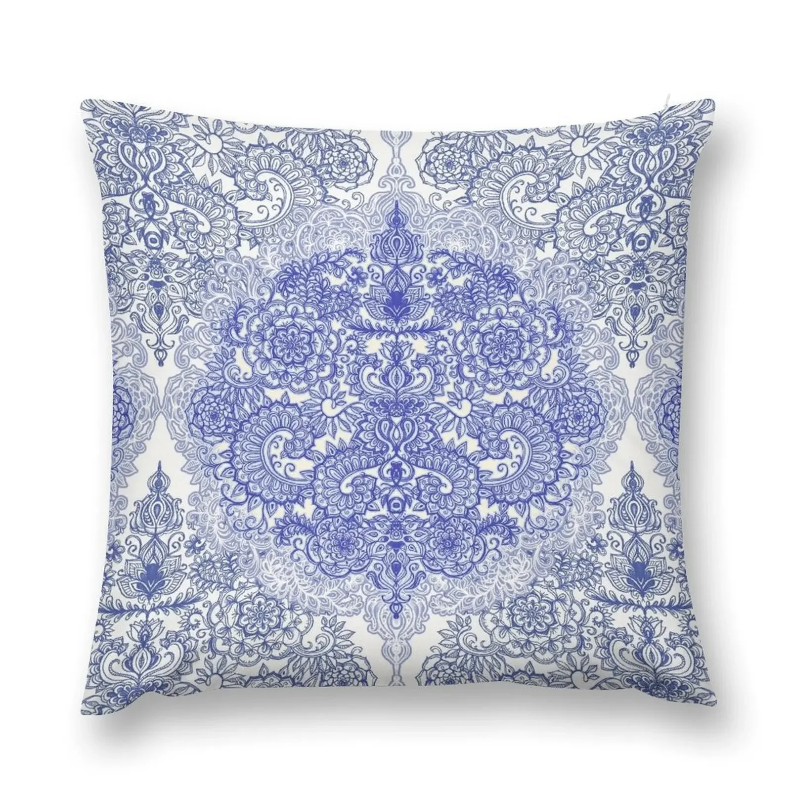 Happy Place Doodle in Cornflower Blue, White & Grey Throw Pillow Pillow Cases Couch Cushions pillow