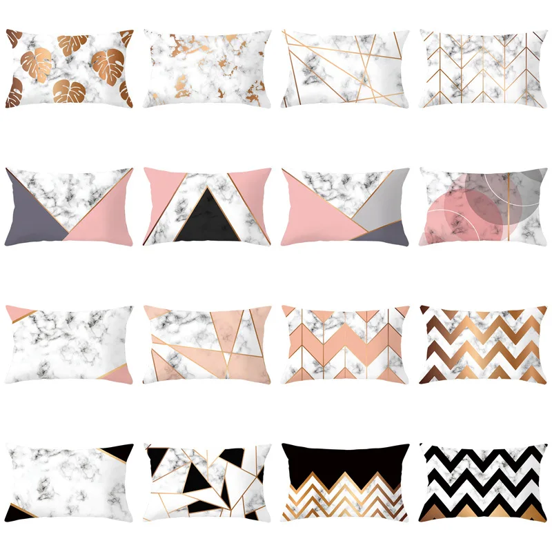 Marble texture rectangular waist pillowcase peach velvet digital print pillow office waist pillowcase