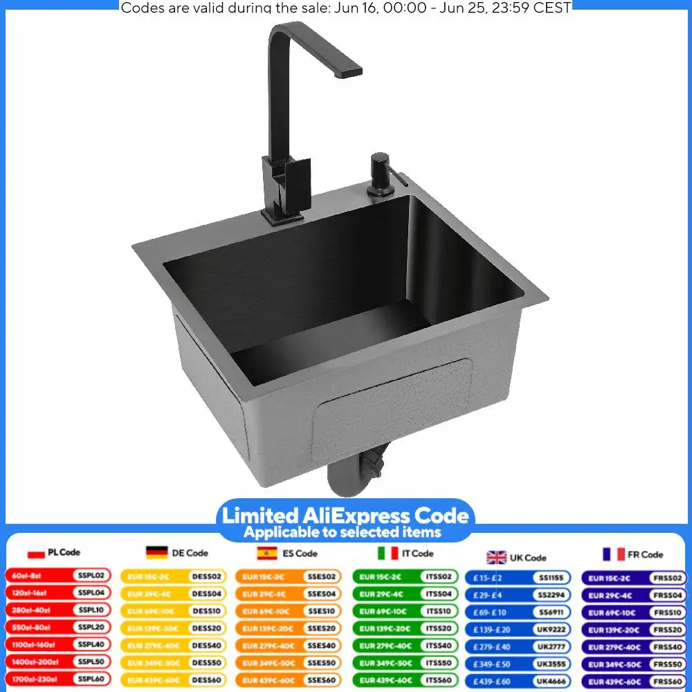 Image of Set lavello da cucina lavello da cucina in acciaio inox rubinetto da cucina con Dispenser di sapone e lavello Dispenser di sapone nero 40x45cm 360 ° cod004