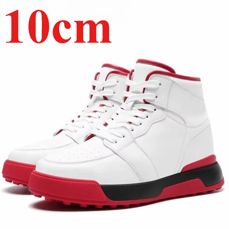 Outdoor High-top Board Shoes Men's 8cm 10cm Mesh Leather Casual Shoes Comfortable Lightweight Thick Sole Height Increasing Shoes