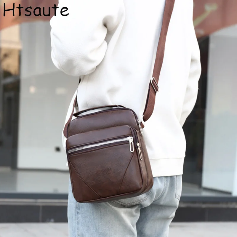 

Men Shoulder Cross Body Sling Bags Fashion Casual Multi-Capacity Brand Designer Business PU Male Briefcase Messenger Bag