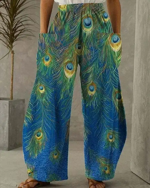 Pantalon taille haute décontracté à la mode avec motif de plumes, pantalon large de niche, coupe adt, nouveau design, automne, WC5