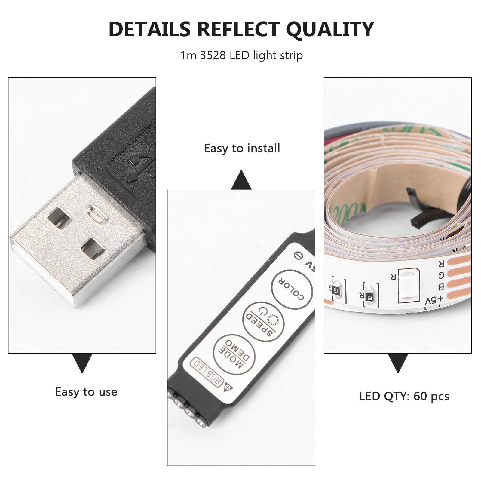 

1 Strip Lights Non-Waterproof 3528 LED Lights Strip 60 LED for Birthday Christmas Party Decoration with USB Cable (Pure White)