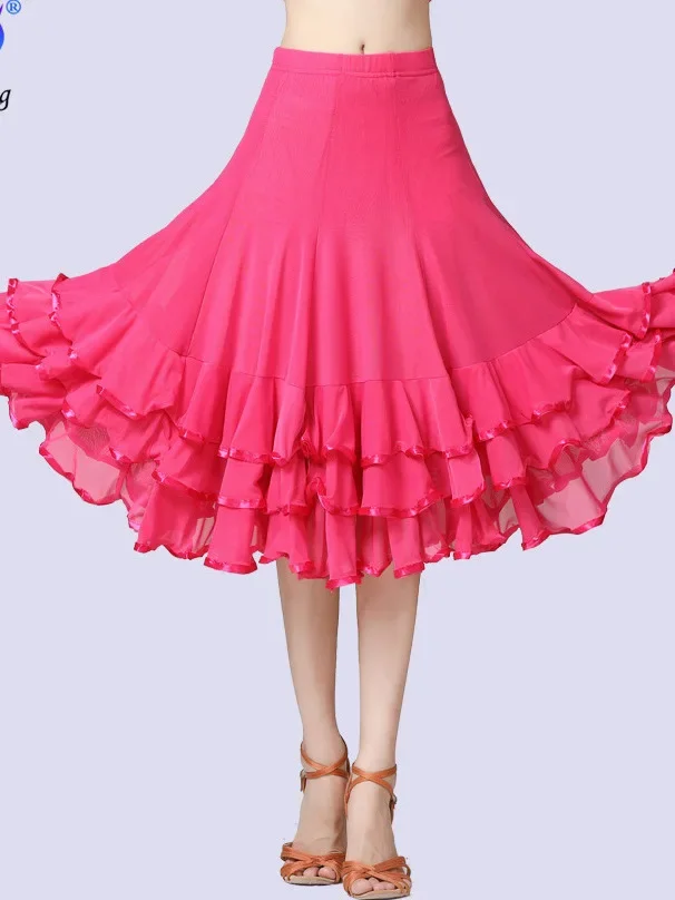 New Style Ballroom Dance Dress garza Swing gonna latino Social Dance Practice mezza lunghezza Solid Ruffle Edge Skirt