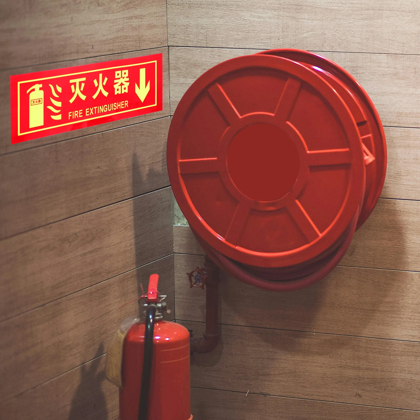 4Pcs Glow in The Extinguisher Sign PVC Sponge Adhesive Safety Indicator for Office Restaurant Retail Store Factory