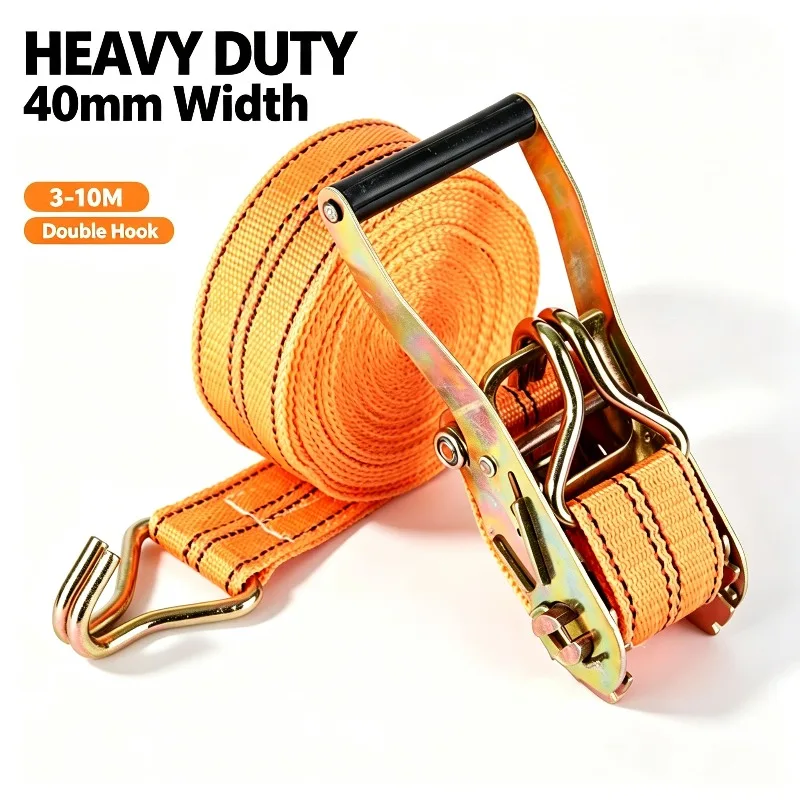 Heavy Duty Ratchet Tie Down Straps 40mm Wide 3-10M Lashing Cargo Securing Truck Transport Binding Double Hook