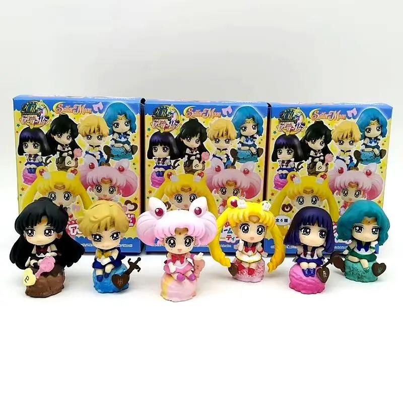 Ochatomo Series Sailor Moon R Night & Day Pvc Figures Toys 6pcs/set Serenity Black Lady Small Lady Chiba Mamoru Diamond Toy Gift