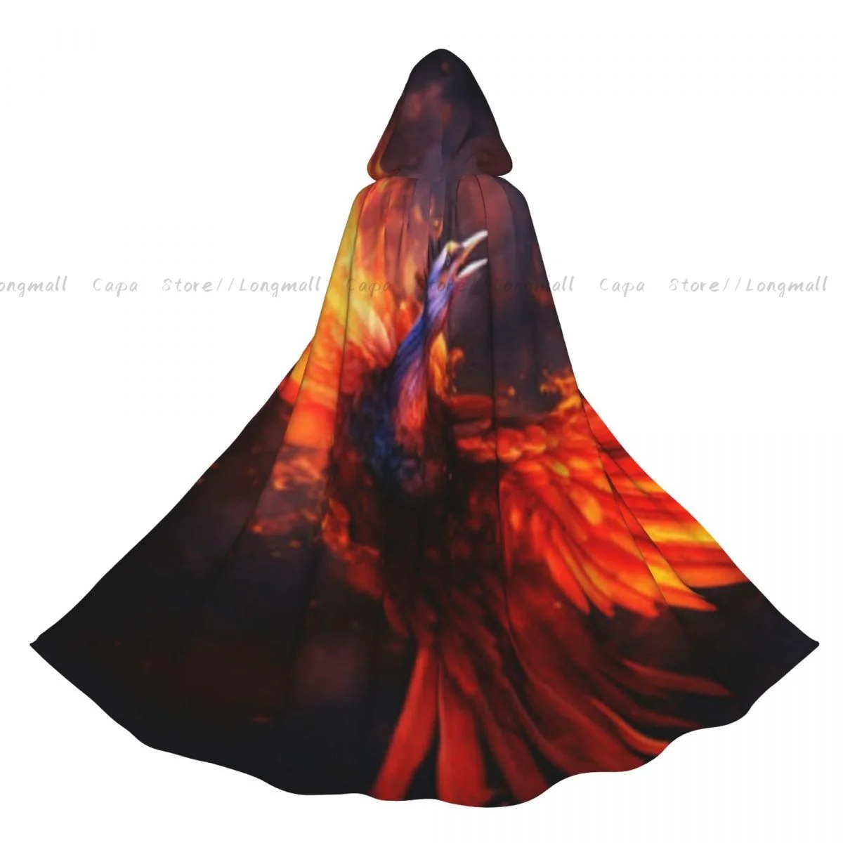 

Burning Phoenix Birds Hooded Cloak Coat Halloween Cosplay Costume Vampire Devil Wizard Cape Gown Party