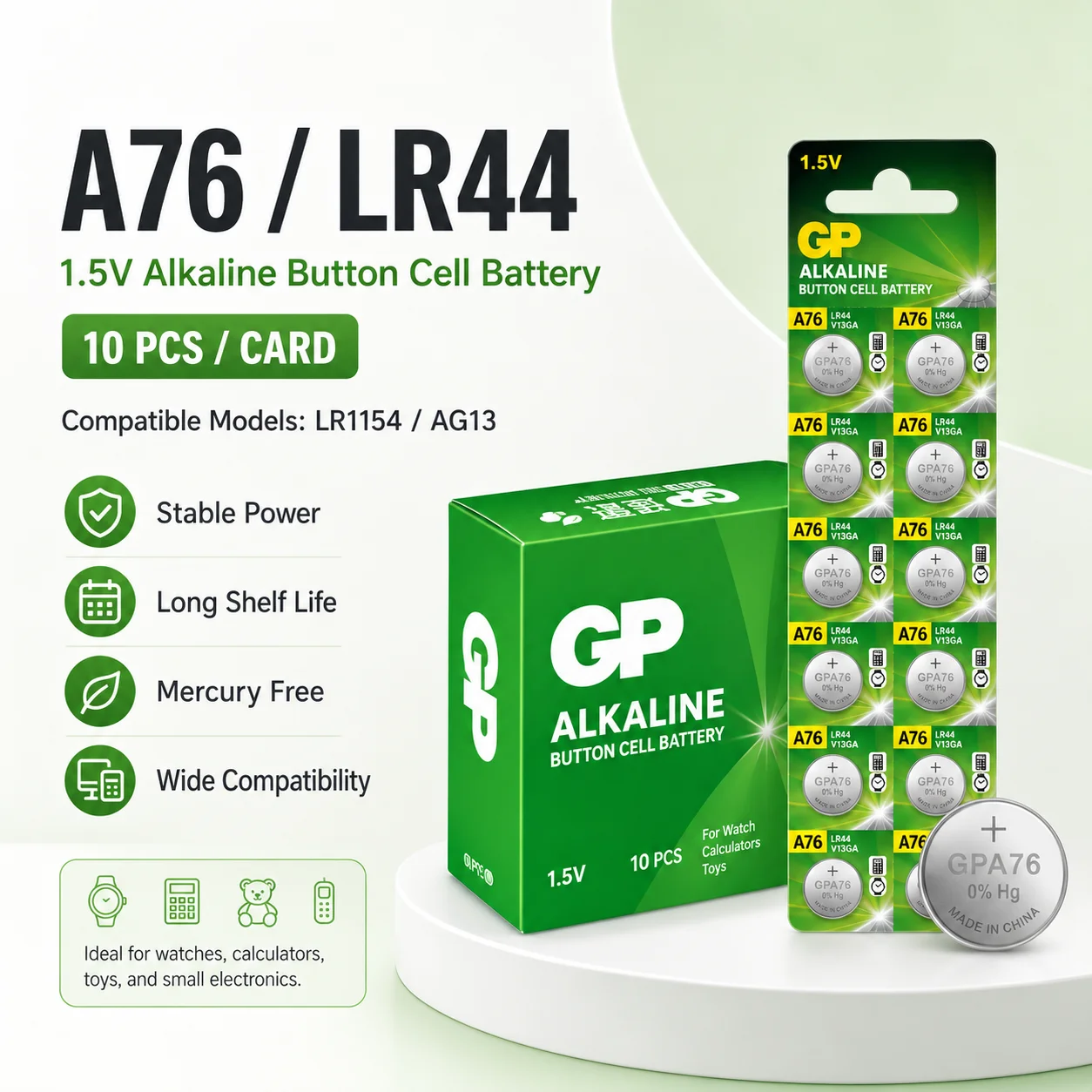 

A76 AG13 L1154 LR44 357A 1.5V Button Battery For Electronic Watch Toy Protractor Caliper