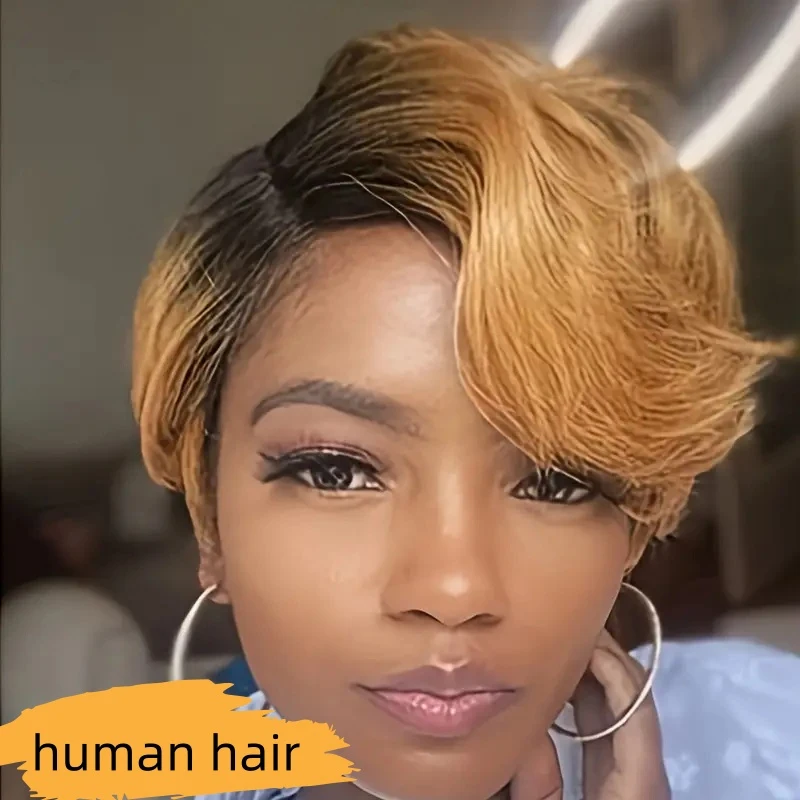 

13x4 Lace Front Wigs Human Hair Wig Pixie Cut Wigs Short Wig Curly Wave 180 Density For Women