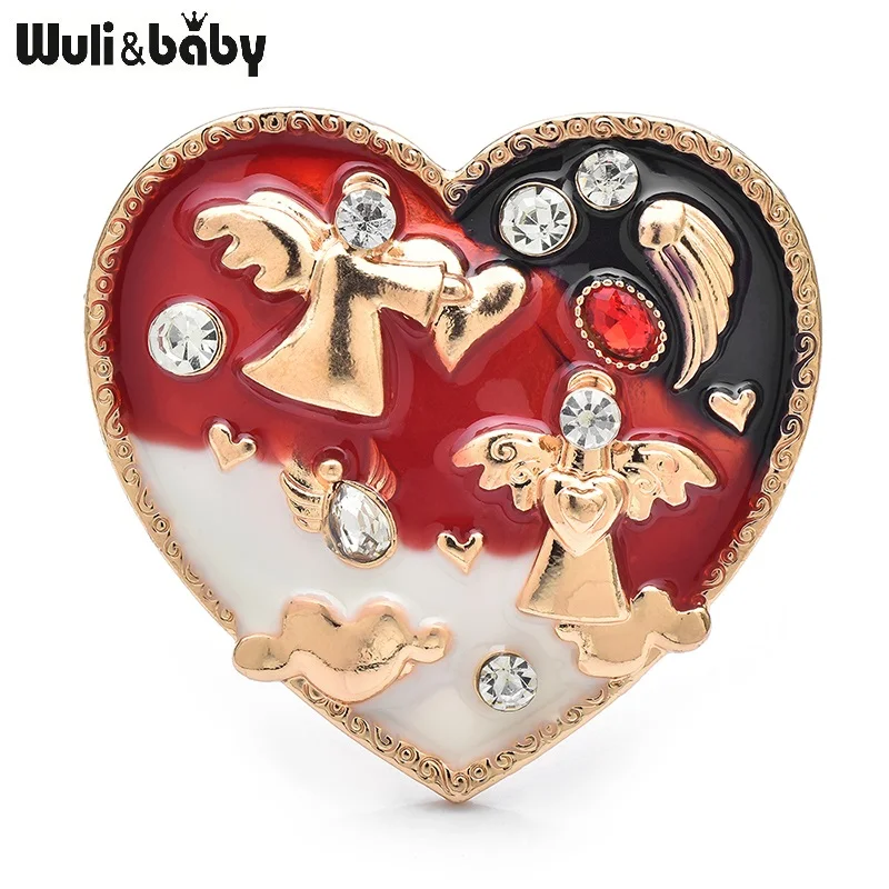 Wuli&baby Beautiful Angels Heart Brooches For Women Enamel Lovely Children Love Badge Brooch Pins Gifts