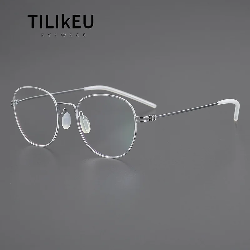 

High Quality Ultra-Light Pure Titanium Screwless Oval Spectacle Eyewear Simple Retro Men Women Optical Prescription Eye Glasses