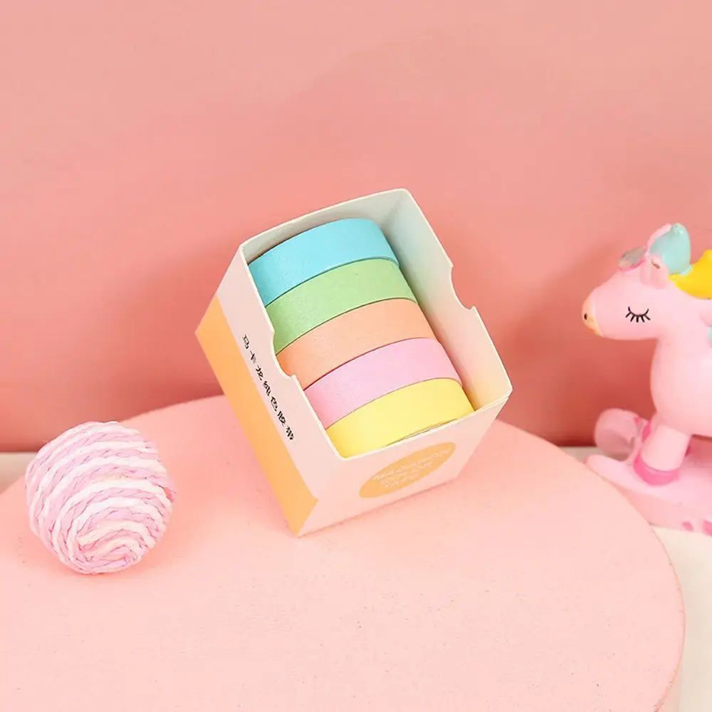 5Rolls/box Handbook Tape Solid Color Students Stationery Masking Tape Scrapbooking Adhesive Tape Decorative Tape Tape Set